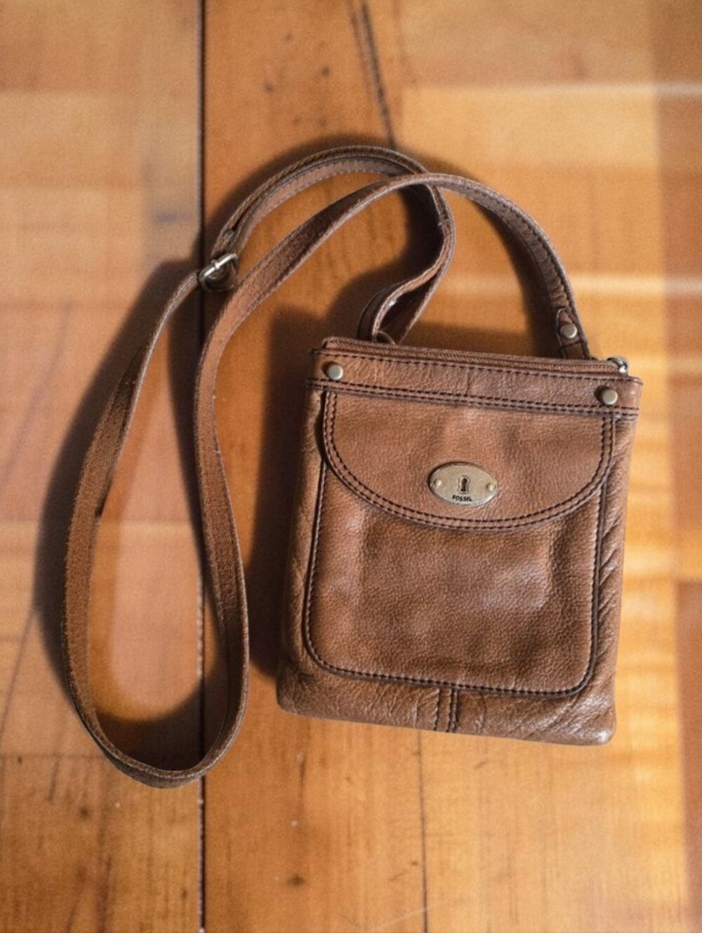 Vintage Maddox Fossil | Brown Leather Crossbody Bag